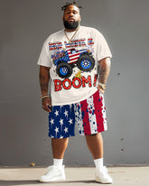 Men's Plus Size Independence Day Flag Car Print T-Shirt Suit